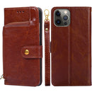 Zipper Bag PU + TPU Horizontal Flip Leather Case with Holder & Card Slot & Wallet & Lanyard For iPhone 12 Pro Max(Brown)