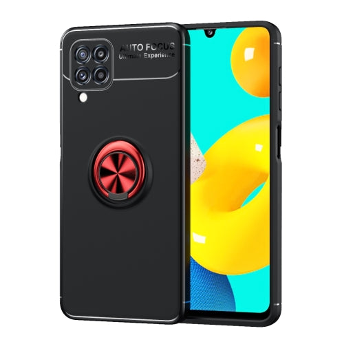 For Samsung Galaxy M32 4G Indian Version Metal Ring Holder 360 Degree Rotating TPU Case(Black+Red)