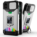 Sliding Camera Cover Design PC + TPU Shockproof Case with Ring Holder & Card Slot For iPhone XS / X(Silver)