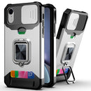 Sliding Camera Cover Design PC + TPU Shockproof Case with Ring Holder & Card Slot For iPhone XR(Silver)