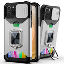 Sliding Camera Cover Design PC + TPU Shockproof Case with Ring Holder & Card Slot For iPhone 11 Pro Max(Silver)