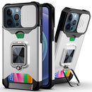 Sliding Camera Cover Design PC + TPU Shockproof Case with Ring Holder & Card Slot For iPhone 13 Pro Max(Silver)