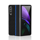 For Samsung Galaxy Z Fold3 5G Carbon Fiber Texture Shockproof Splicing Leather Case(Blue)