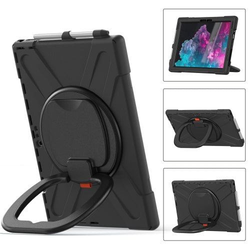 For Microsoft Surface Pro 7+/7/6/5/4 Silicone + PC Protective Case with Holder & Shoulder Strap(Black)