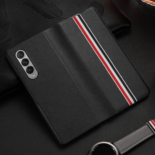 For Samsung Galaxy Z Fold3 5G Cowhide Shockproof Fold Splicing Leather Case(Black)