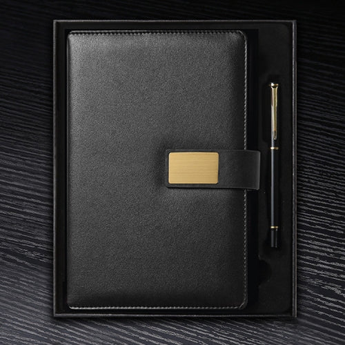 A5 Flat Buckle Double Bag Business Style PU Notebook Magnetic Buckle Notebook, Specification:Gift Box(Black)