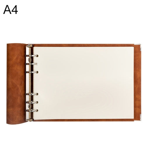 A4 Faux Leather Loose-leaf Grid Notebook, Style:Blank Inner Core(Brown)