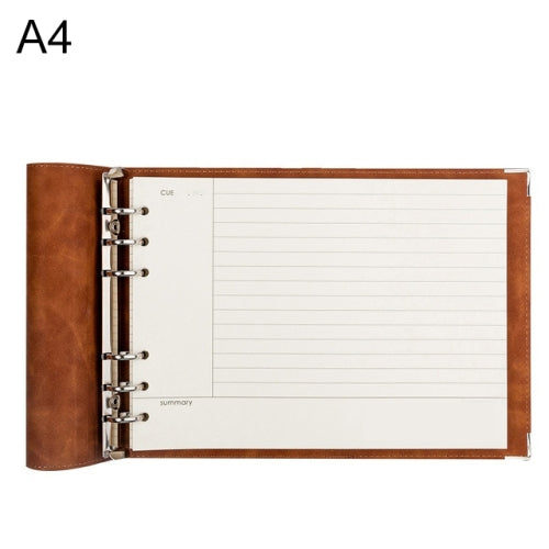 A4 Faux Leather Loose-leaf Grid Notebook, Style:Cornell Horizontal Wire Inner Core(Brown)