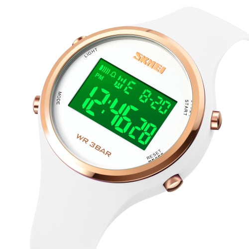 SKMEI 1720 Round Dial LED Digital Display Luminous Silicone Strap Electronic Watch(White)