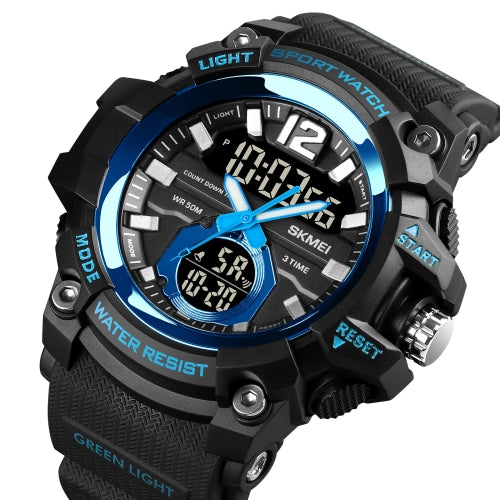 SKMEI 1725 Three Time LED Digital Display Timing Luminous Electronic Watch(Blue)