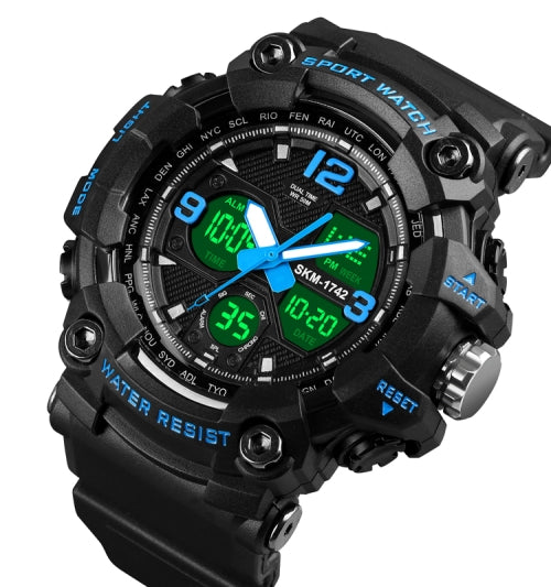 SKMEI 1742 Four-screen LED Digital Display Luminous Sports Shockproof Electronic Watch for Men(Blue)