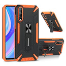 For Huawei Y8p War-god Armor TPU + PC Shockproof Magnetic Protective Case with Folding Holder(Orange + Black)