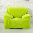 Single Seat Solid Color Plush Elastic Full Coverage Non-slip Sofa Cover(Green)