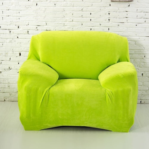 Single Seat Solid Color Plush Elastic Full Coverage Non-slip Sofa Cover(Green)