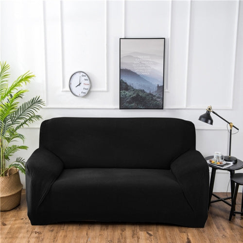 Double Seat Corn Grain Knitted Fabric Elastic Thickened Full Coverage Sofa Cover, Color:Black