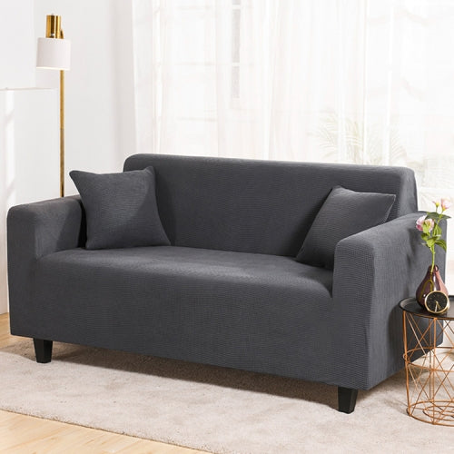 Double Seat Corn Grain Knitted Fabric Elastic Thickened Full Coverage Sofa Cover, Color:Grey