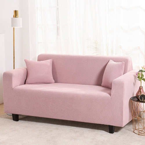 Double Seat Corn Grain Knitted Fabric Elastic Thickened Full Coverage Sofa Cover, Color:Pink