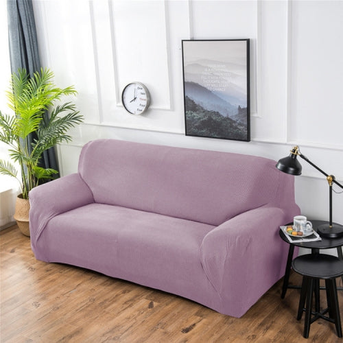Double Seat Corn Grain Knitted Fabric Elastic Thickened Full Coverage Sofa Cover, Color:Moon Purple