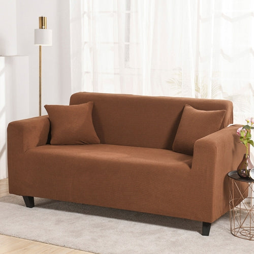 Double Seat Corn Grain Knitted Fabric Elastic Thickened Full Coverage Sofa Cover, Color:Palm Yellow