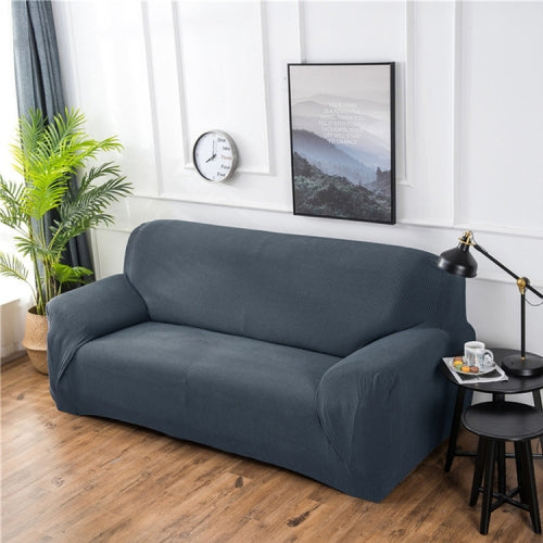 Double Seat Corn Grain Knitted Fabric Elastic Thickened Full Coverage Sofa Cover, Color:Grey Blue