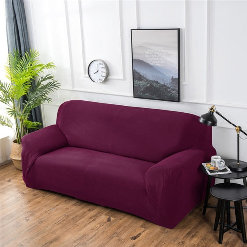 Double Seat Corn Grain Knitted Fabric Elastic Thickened Full Coverage Sofa Cover, Color:Purple