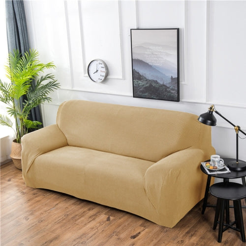 Double Seat Corn Grain Knitted Fabric Elastic Thickened Full Coverage Sofa Cover, Color:Light Brown