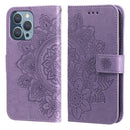 7-petal Flowers Embossing Pattern Horizontal Flip PU Leather Case with Holder & Card Slots & Wallet & Photo Frame For iPhone 13 Pro(Light Purple)