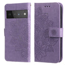 For Google Pixel 6 Pro 7-petal Flowers Embossing Pattern Horizontal Flip PU Leather Case with Holder & Card Slots & Wallet & Photo Frame(Light Purple)