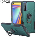 10 PCS Shield Armor PC+TPU Protective Case with 360 Degree Rotation Ring Holder For OPPO Realme 7(Cyan)