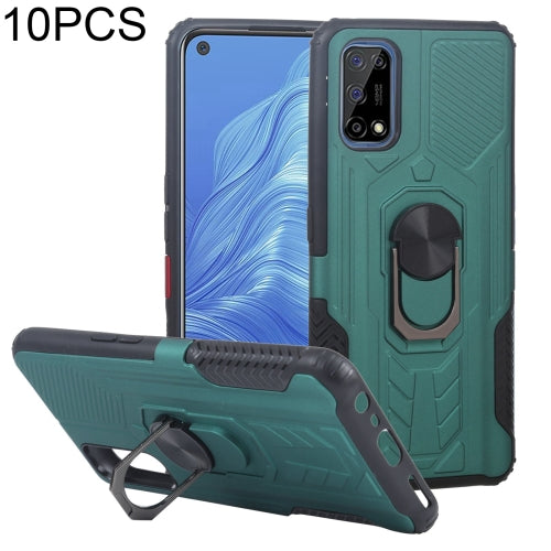 10 PCS Shield Armor PC+TPU Protective Case with 360 Degree Rotation Ring Holder For OPPO Realme 7 Pro(Cyan)