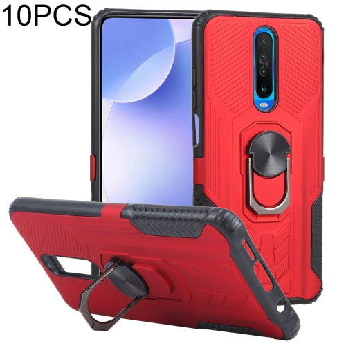 10 PCS Shield Armor PC+TPU Protective Case with 360 Degree Rotation Ring Holder For Xiaomi Redmi K30(Red)