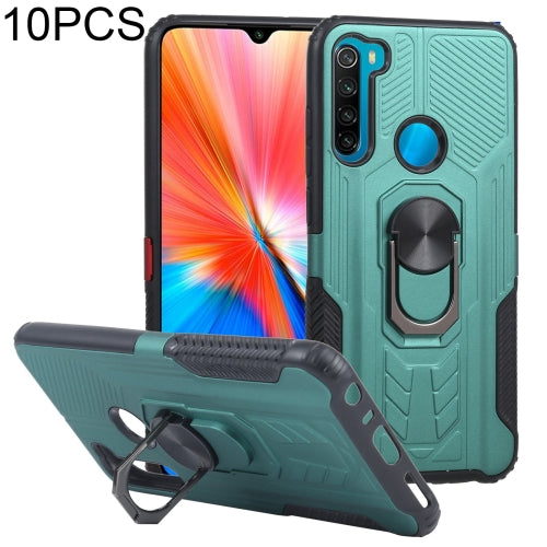 10 PCS Shield Armor PC+TPU Protective Case with 360 Degree Rotation Ring Holder For Xiaomi Redmi Note 8(Cyan)