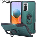 10 PCS Shield Armor PC+TPU Protective Case with 360 Degree Rotation Ring Holder For Xiaomi Redmi Note 10 Pro(Cyan)