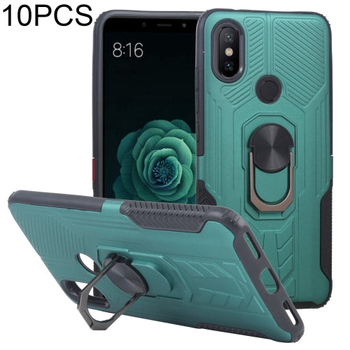 10 PCS Shield Armor PC+TPU Protective Case with 360 Degree Rotation Ring Holder For Xiaomi Mi 6X / A2(Cyan)