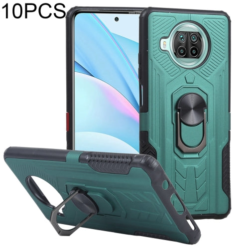 10 PCS Shield Armor PC+TPU Protective Case with 360 Degree Rotation Ring Holder For Xiaomi Mi 10T Lite 5G(Cyan)