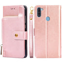 For Samsung Galaxy A11 EU Version Zipper Bag PU + TPU Horizontal Flip Leather Case with Holder & Card Slot & Wallet & Lanyard(Rose Gold)