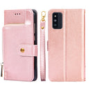 For Samsung Galaxy F52 5G Zipper Bag PU + TPU Horizontal Flip Leather Case with Holder & Card Slot & Wallet & Lanyard(Rose Gold)