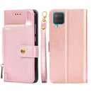 For Samsung Galaxy F12 / M12 Zipper Bag PU + TPU Horizontal Flip Leather Case with Holder & Card Slot & Wallet & Lanyard(Rose Gold)