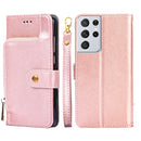 For Samsung Galaxy S21 Ultra 5G Zipper Bag PU + TPU Horizontal Flip Leather Case with Holder & Card Slot & Wallet & Lanyard(Rose Gold)
