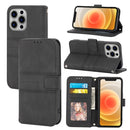 Embossed Striped Magnetic Buckle PU + TPU Horizontal Flip Leather Case with Holder & Card Slot & Wallet & Photo Frame & Sling For iPhone 13(Black)