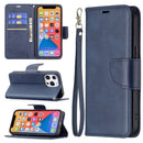For iPhone 13 Pro Max Retro Lambskin Texture Pure Color Horizontal Flip PU Leather Case, with Holder & Card Slots & Wallet & Lanyard(Blue)
