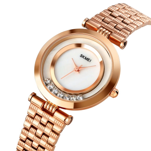 SKMEI 1784 Simple Non-scale Diamond Round Dial Quartz Watch for Ladies(Rose Gold)