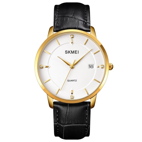 SKMEI 1801 Men Casual Calendar Quartz Watch(Gold and White)