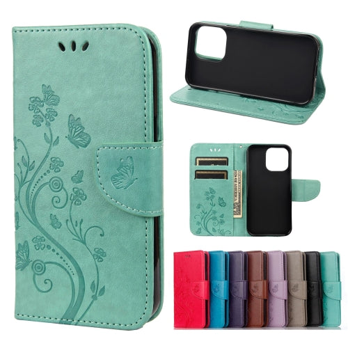 Butterfly Flower Pattern Horizontal Flip Leather Case with Holder & Card Slots & Wallet For iPhone 13 mini(Green)