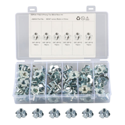 A6347 80 PCS T-Nut 4 Pronged Tee Blind Nuts Assortment Kit