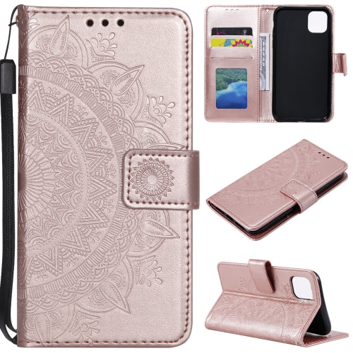Totem Flower Embossed Horizontal Flip TPU + PU Leather Case with Holder & Card Slots & Wallet For iPhone 13 Pro Max(Rose Gold)