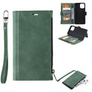 Side Zipper Back Card Horizontal Flip PU Leather Case with Card Slots & Wallet & Photo Frame & Lanyard For iPhone 13 Pro Max(Green)