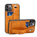 TPU + PU Leather Shockproof Protective Case with Card Slots and Hand Strap For iPhone 13 mini(Yellow)