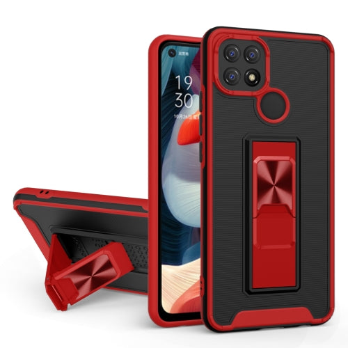 For OPPO A15 Dual-color Skin Feel TPU + PC Magnetic Shockproof Case with Invisible Holder(Red)