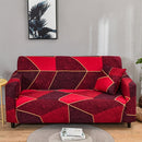 Double Seat Full Coverage Elastic Non-slip Sofa Cover(Red Square)